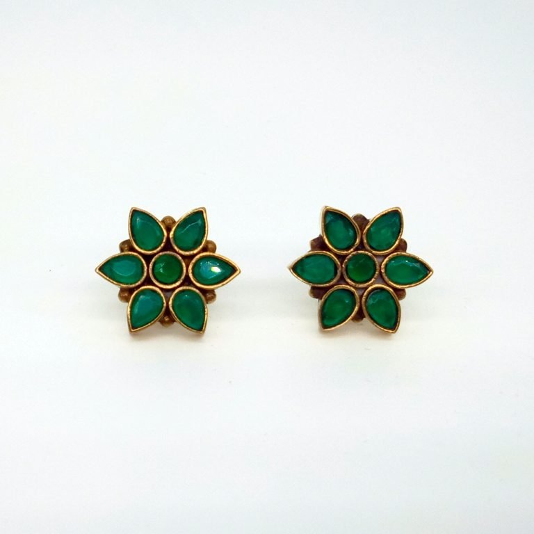 Emerald Flower Stud
