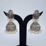 Oxidized Silver Jhumkas with Double Layered Pearl Beads